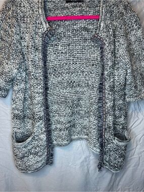 VILA Marled Gray Open-Front Knit Cardigan with Pockets